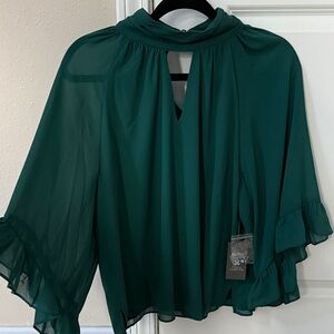 Vince Camuto Teal Blouse with Ruffled Sleeves
